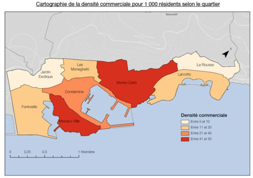 Cartographie de la densité commerciale pour 1 000 résidents selon le quartier