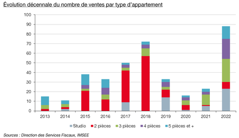 Evolution décennale du nombre de ventes par type d'appartements 2022